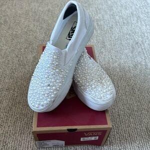 Platform vans with added pearl embellishment for dancing at wedding (bride)